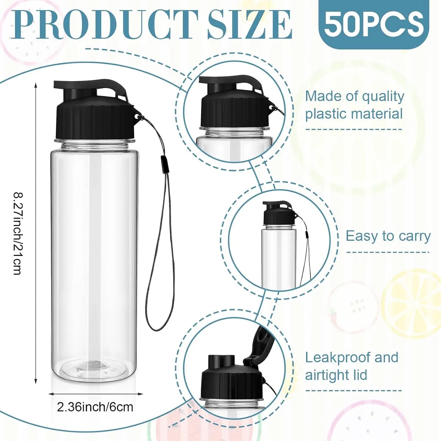YTYIN 50 Pack Plastic Water Bottles Leak Proof