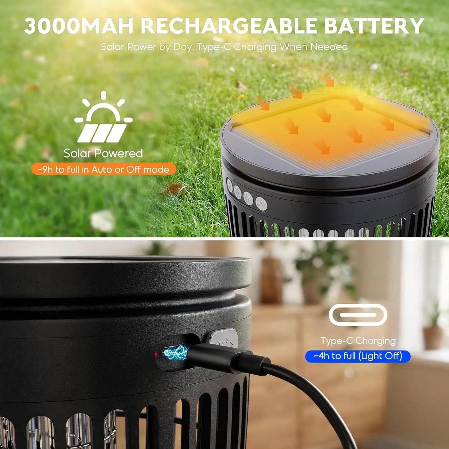 Solar Bug Zapper Outdoor 4200V 3 In 1 Mosquito Trap