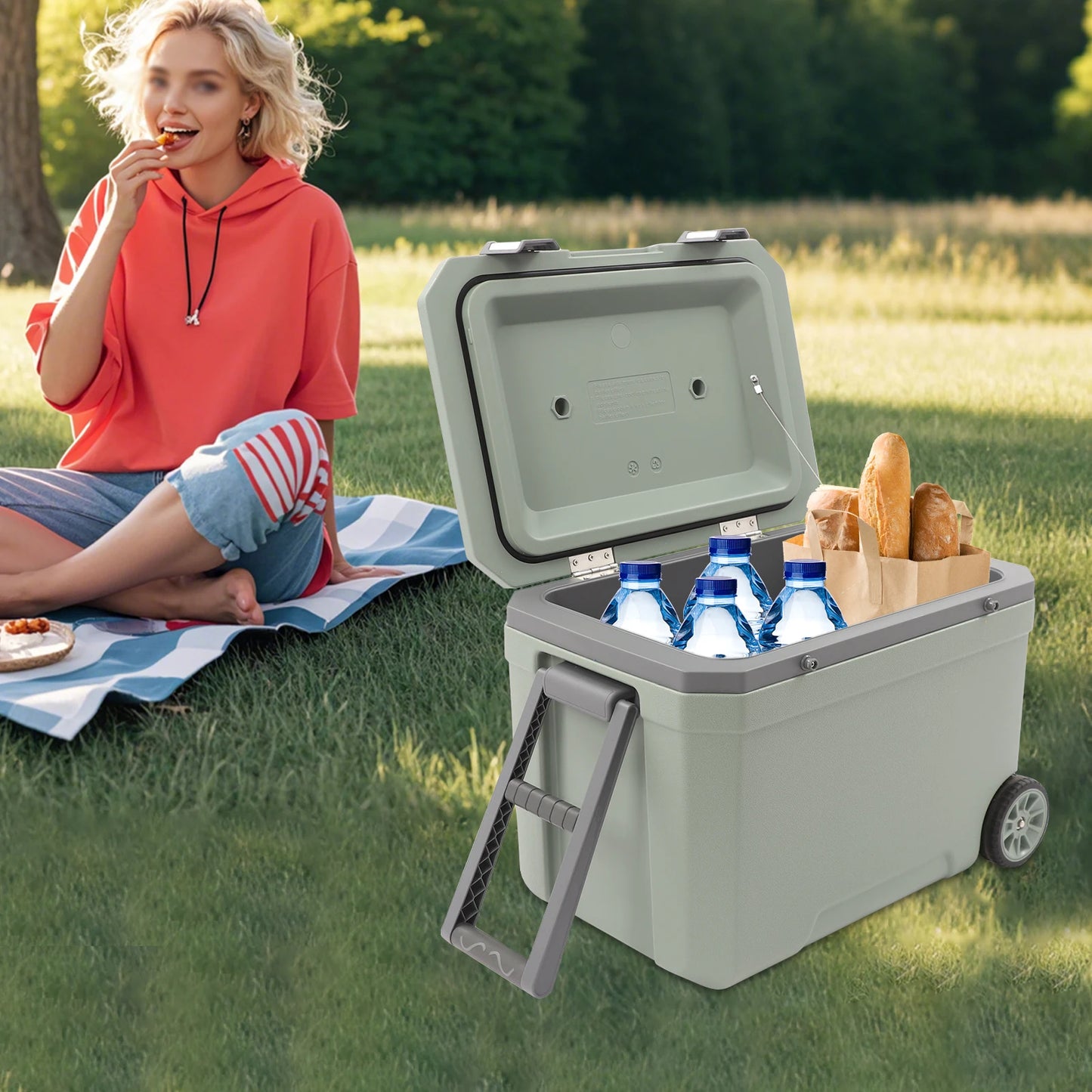 Insulated Wheeled Portable Cooler For Outdoor Fishing