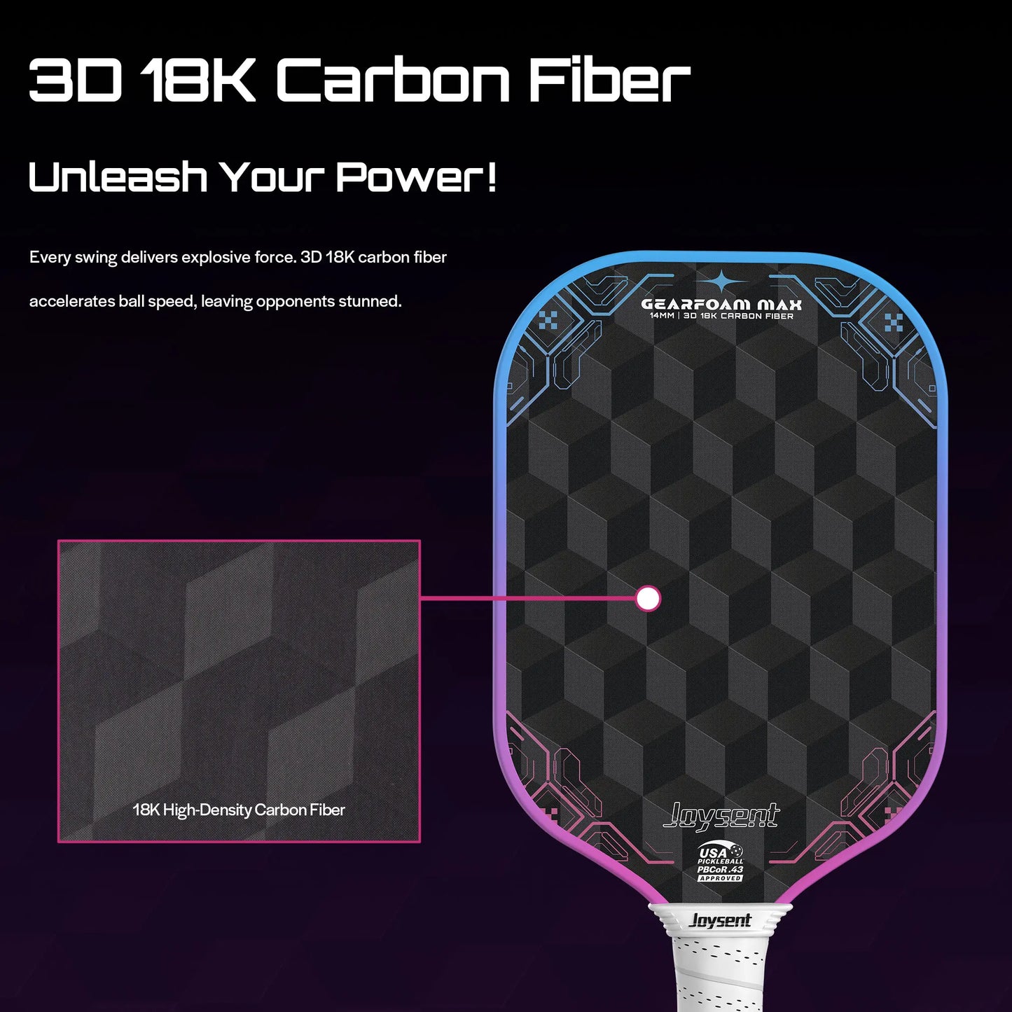 Joysent USAPA Pickleball Paddle 3D 18K Carbon Fiber Core