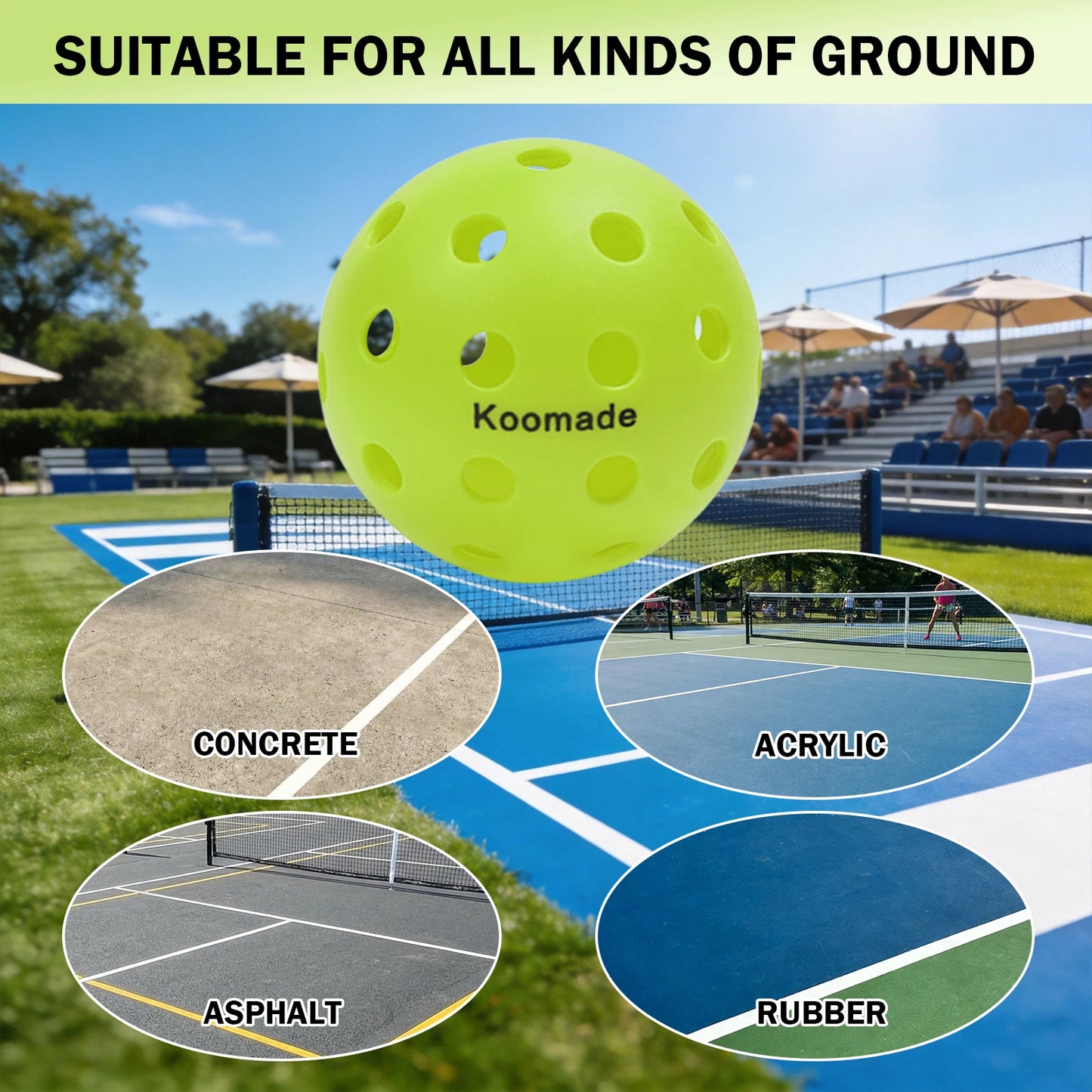 KOOMADE 40-Hole Outdoor Pickleballs USAPA Standard All Weather Pack