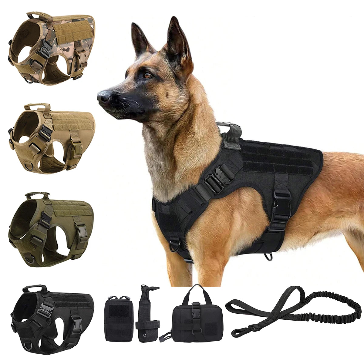 Tactical Dog Harness Vest Molle Pouches Nylon