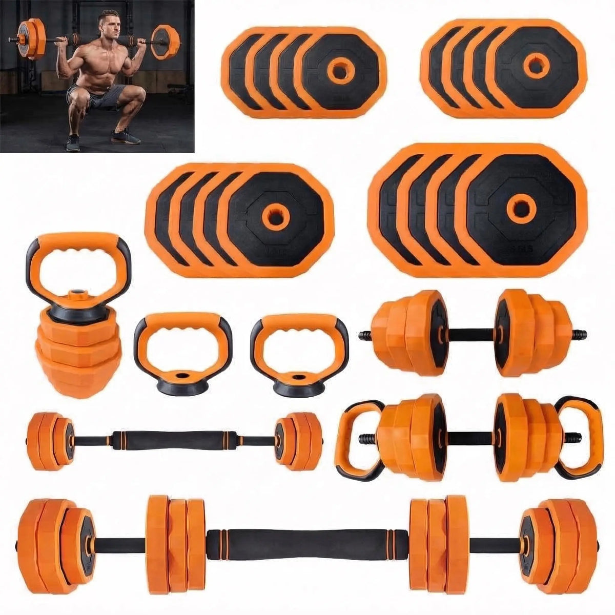 Adjustable Dumbbell Set With Barbell And Kettlebell Options