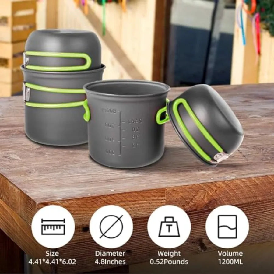 Portable Camping Cookware Set With Nonstick Pans And Folding Fork