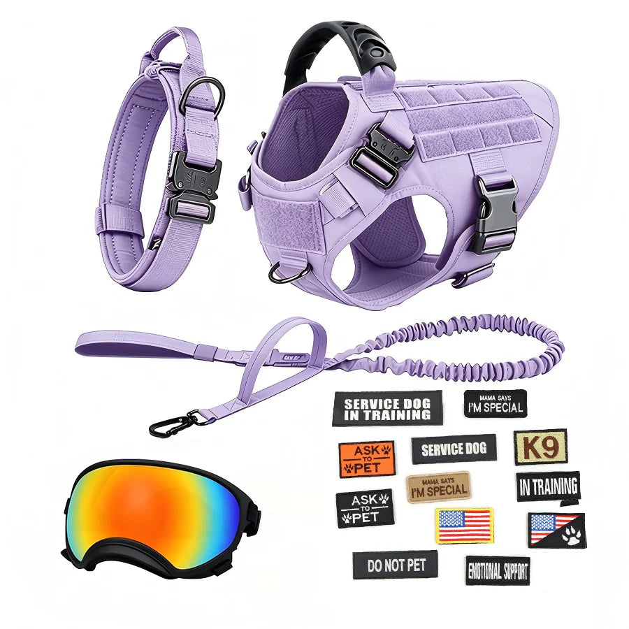 Tactical Dog Harness Vest With Leash Patches And Sunglasses