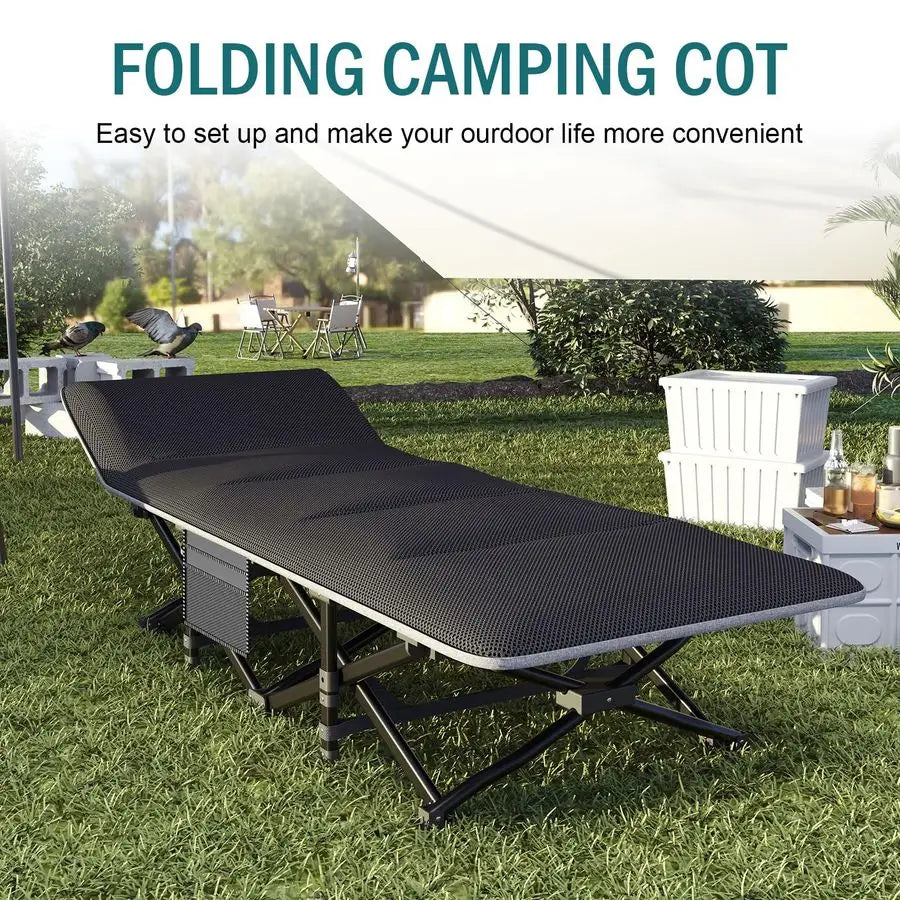 Adults Folding Camping Cot With Comfortable Cushion And Carry Bag