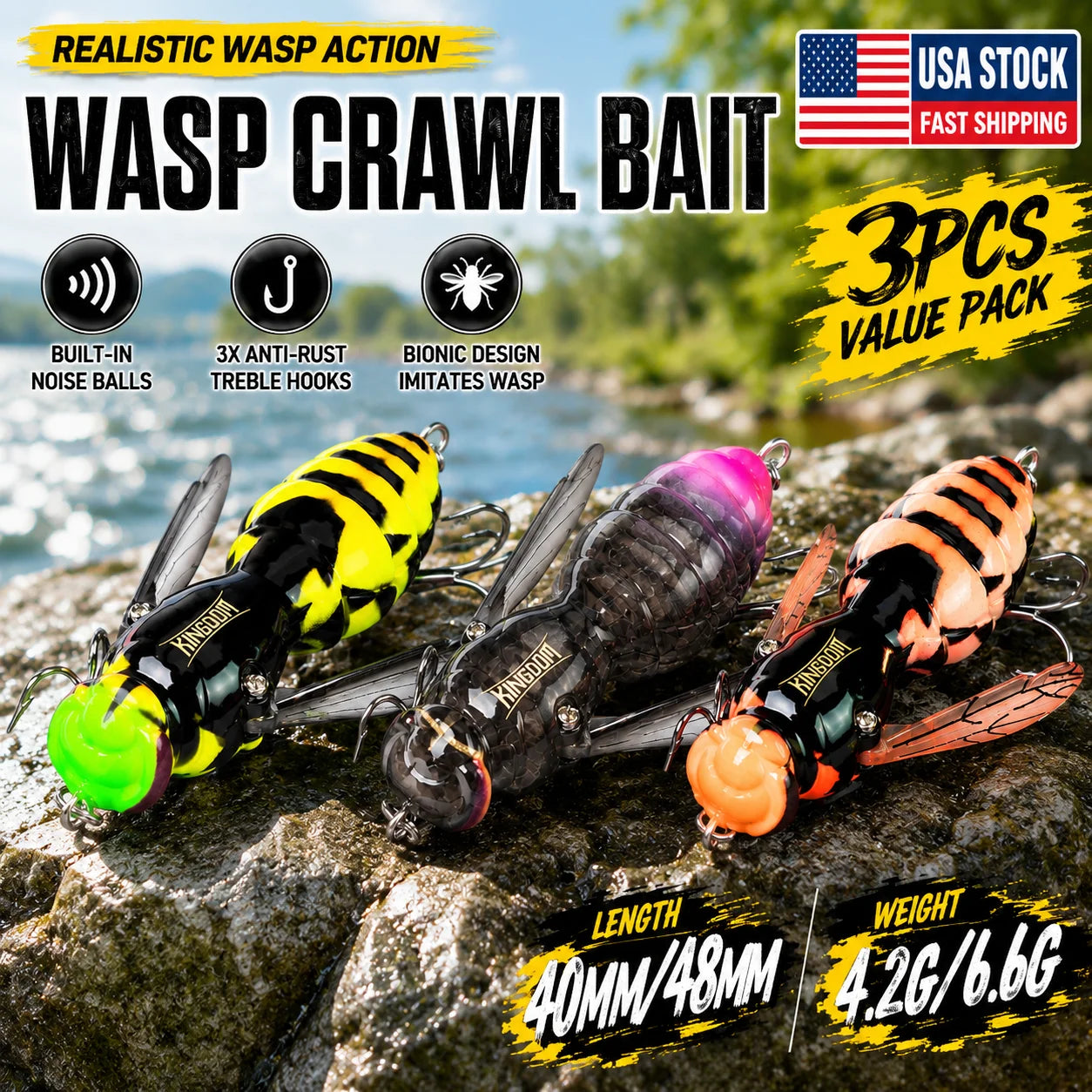 Kingdom Floating Wasp Bait 3pcs Fishing Lures Topwater