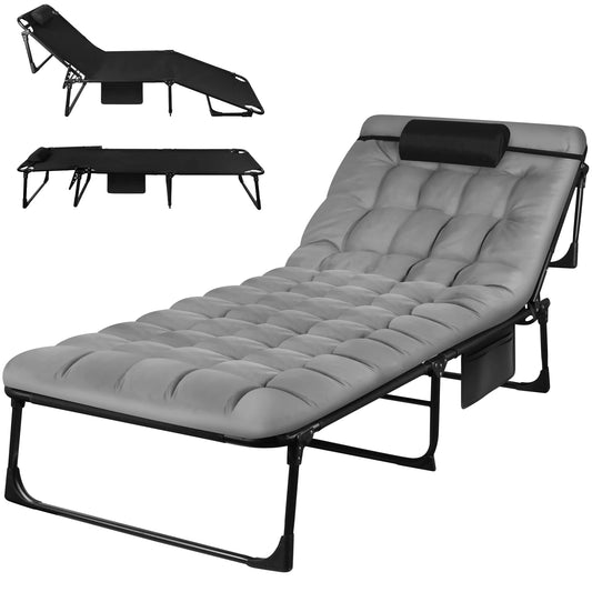 Portable Folding Camping Cot With Pillow And Three Position Adjustable Recliner