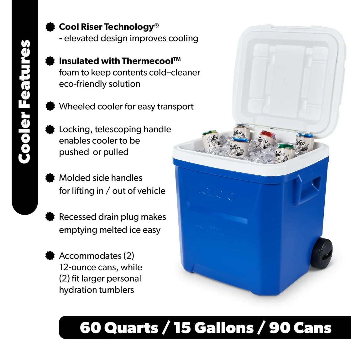 Wheeled Ice Chest Cooler With Long Lasting Ice Retention
