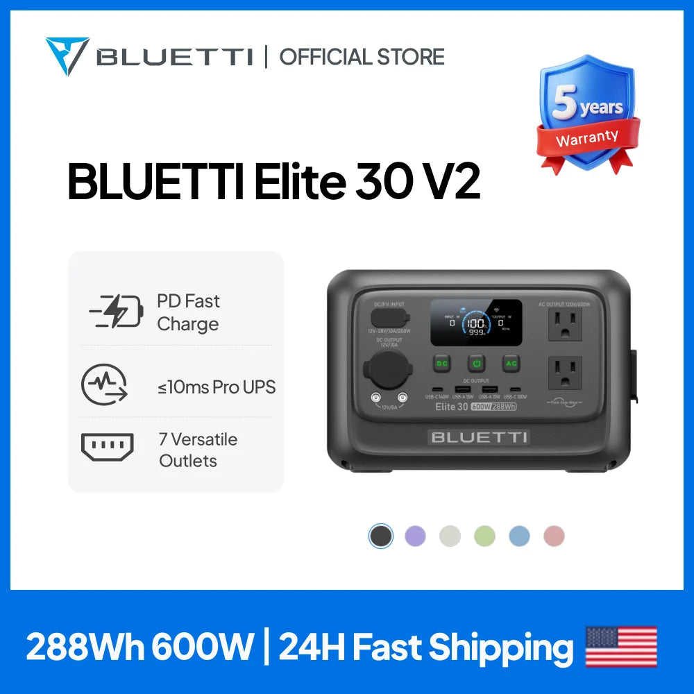BLUETTI Elite 30 V2 Portable Power Station 288Wh Solar Generator