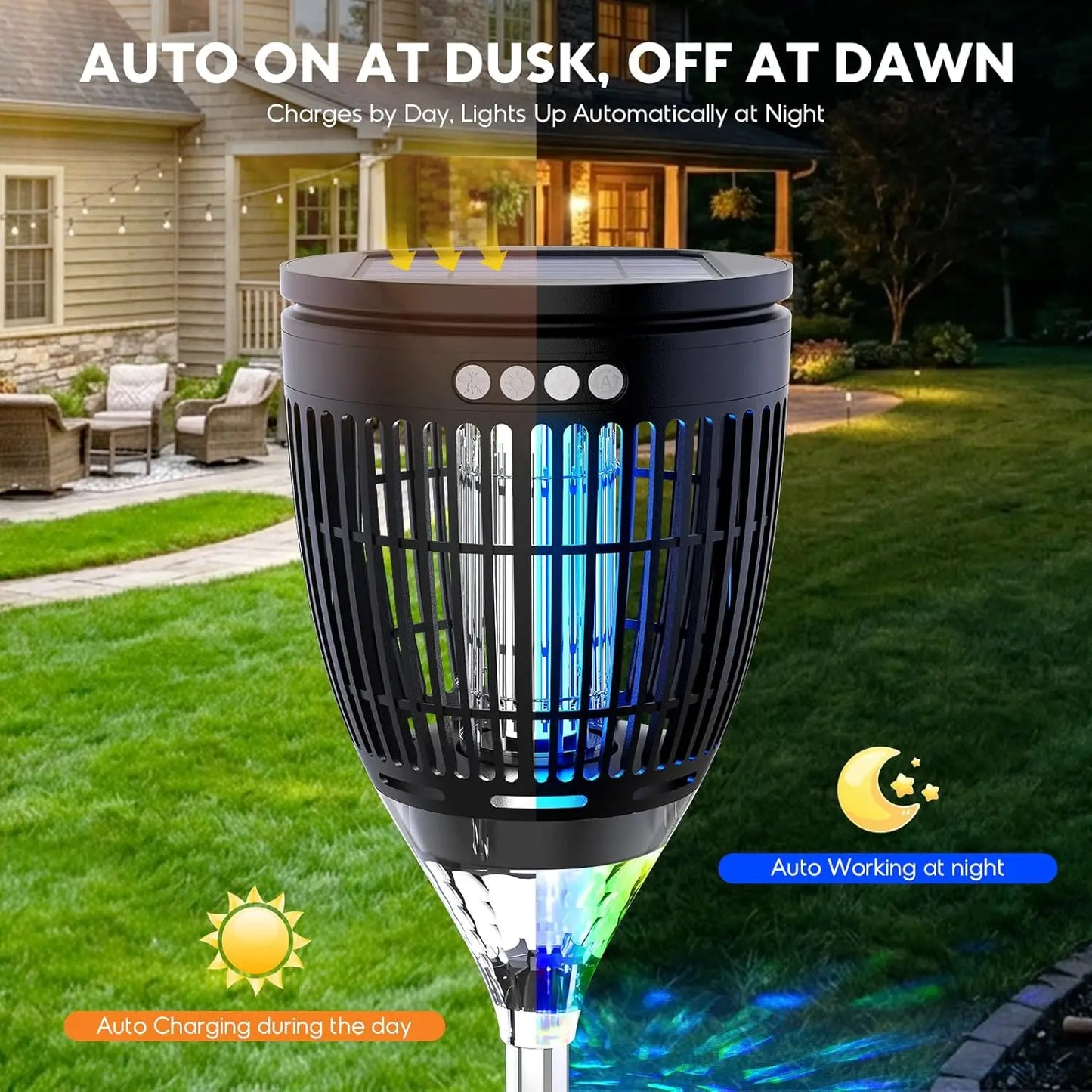 Solar Bug Zapper Outdoor 4200V 3 In 1 Mosquito Trap