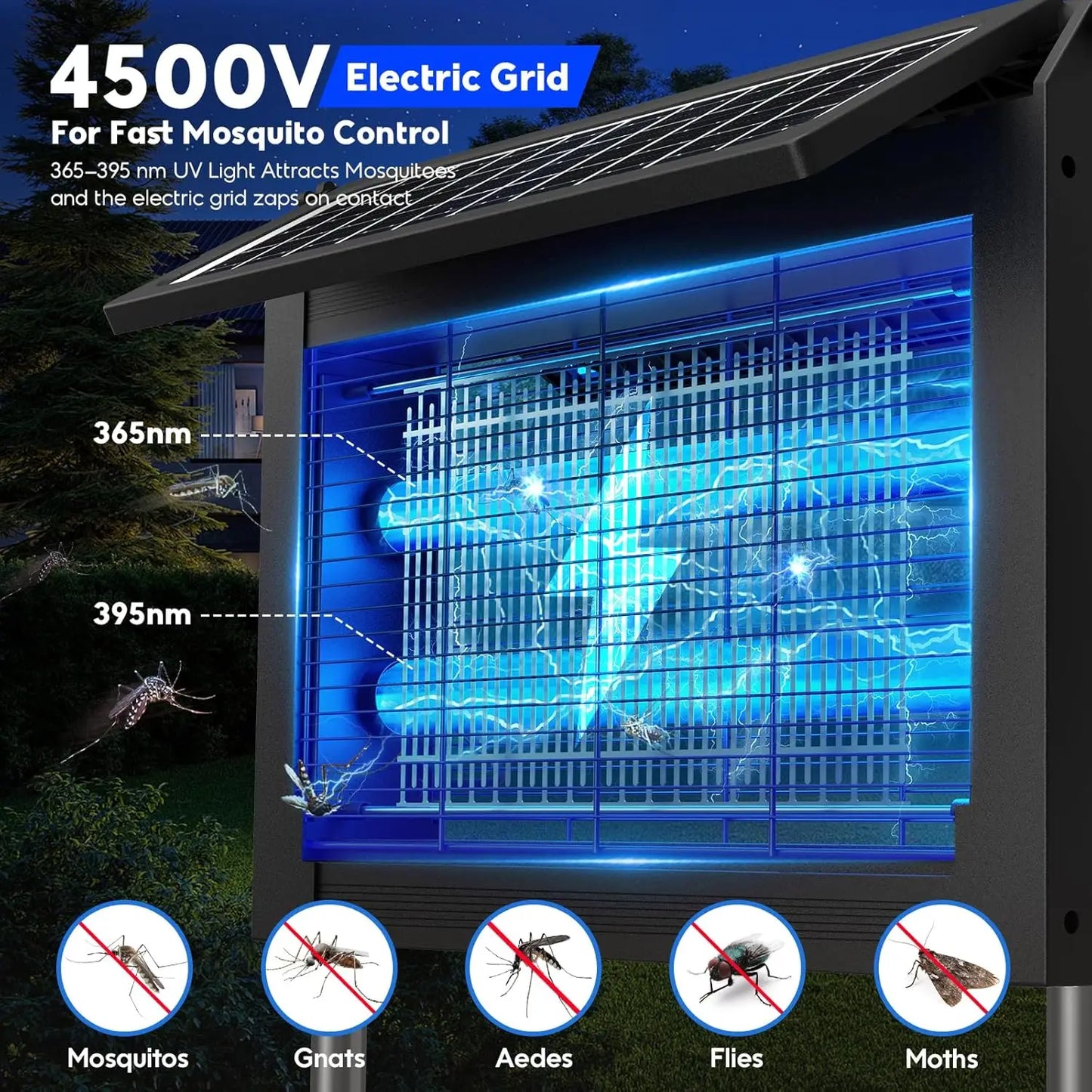 Solar Bug Zapper Outdoor 4500V IPX5 Waterproof