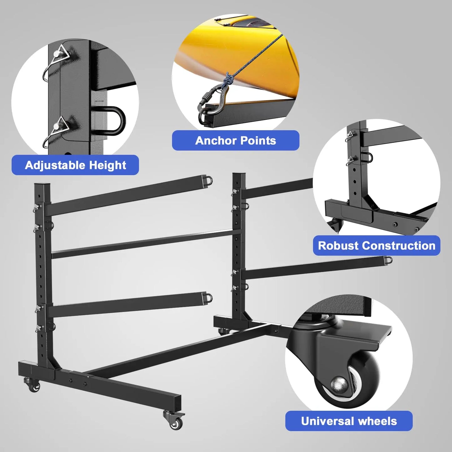 JETTING Heavy Duty Freestanding Storage Rack For Kayaks Canoes SUPs