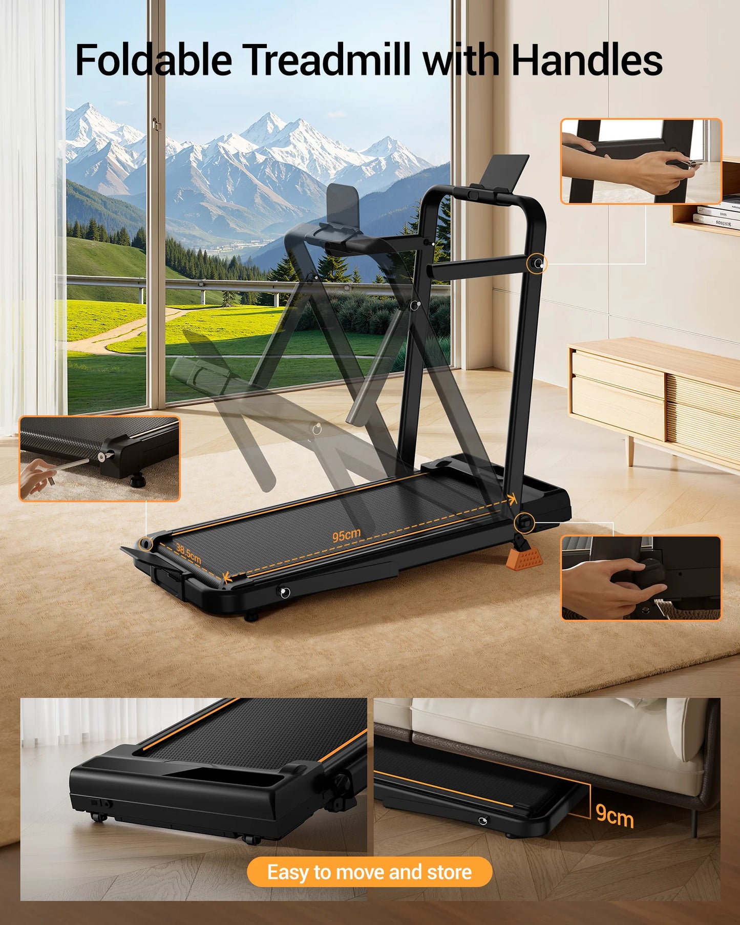 UMAY 2 In 1 Foldable Walking Running Treadmill With Fifteen Percent Incline