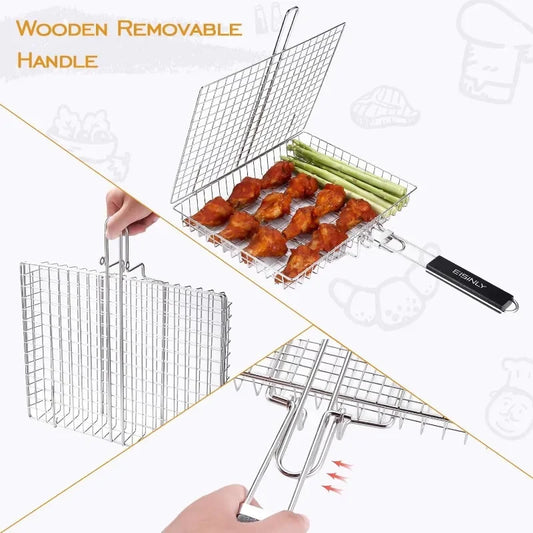 Stainless Steel Large Folding Grill Basket For Outdoor BBQ Fish