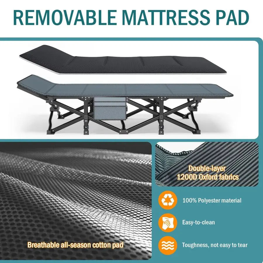 Adults Folding Camping Cot With Comfortable Cushion And Carry Bag