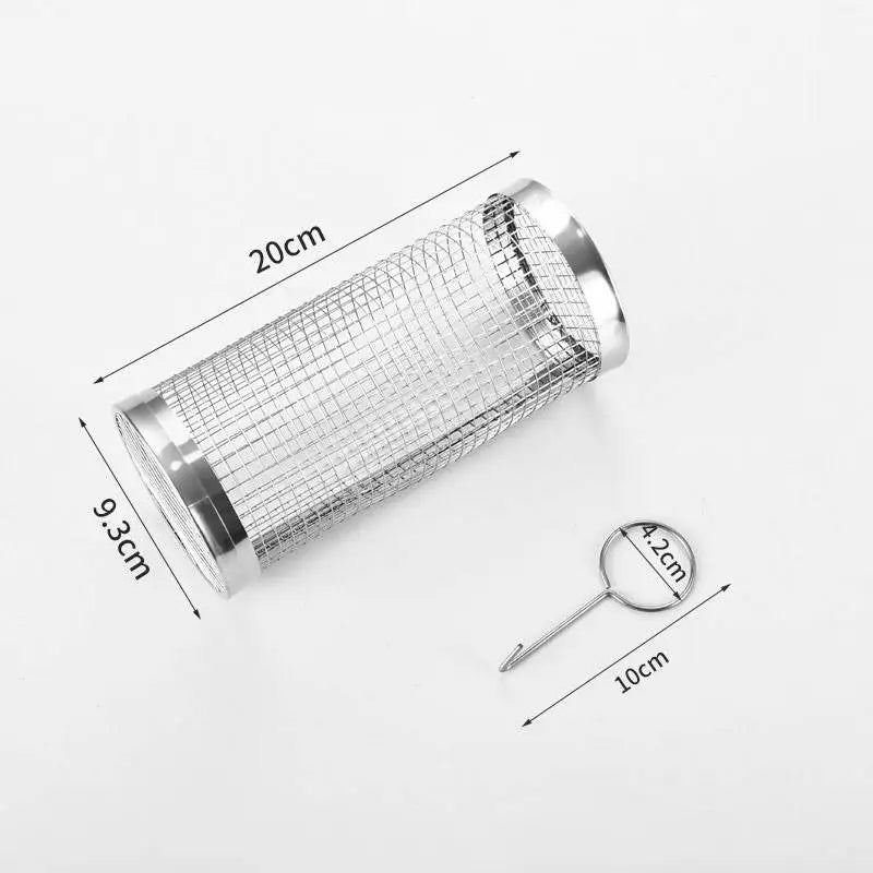 Rolling Grill Basket Stainless Steel Removable Wooden Handle