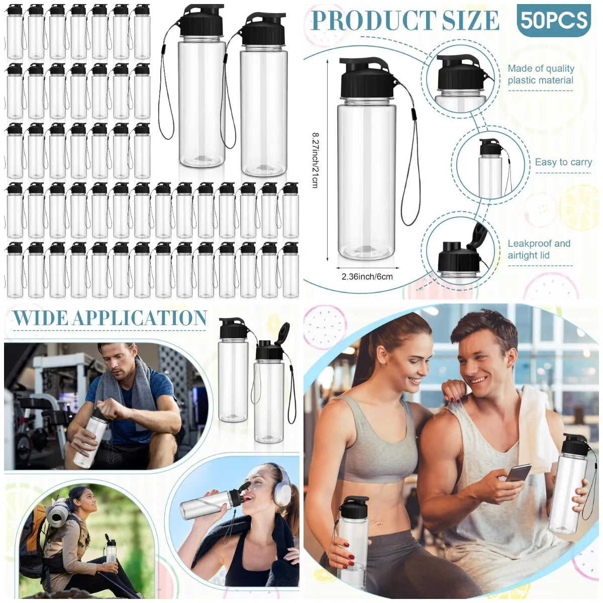 YTYIN 50 Pack Plastic Water Bottles Leak Proof