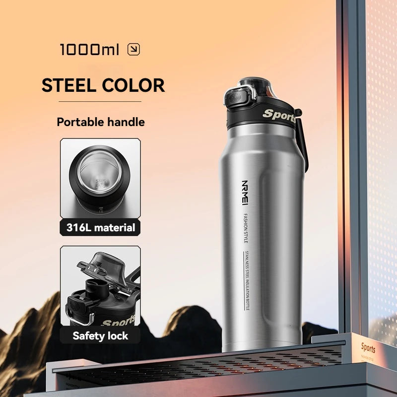 Stainless Steel 1L Vacuum Insulated Flask with Handle