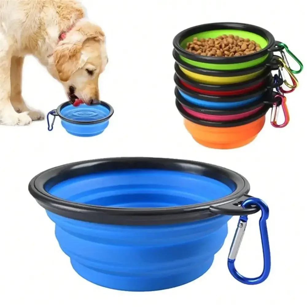 Folding Portable 2-In-1 Pet Feeder Dispenser With Carabiner