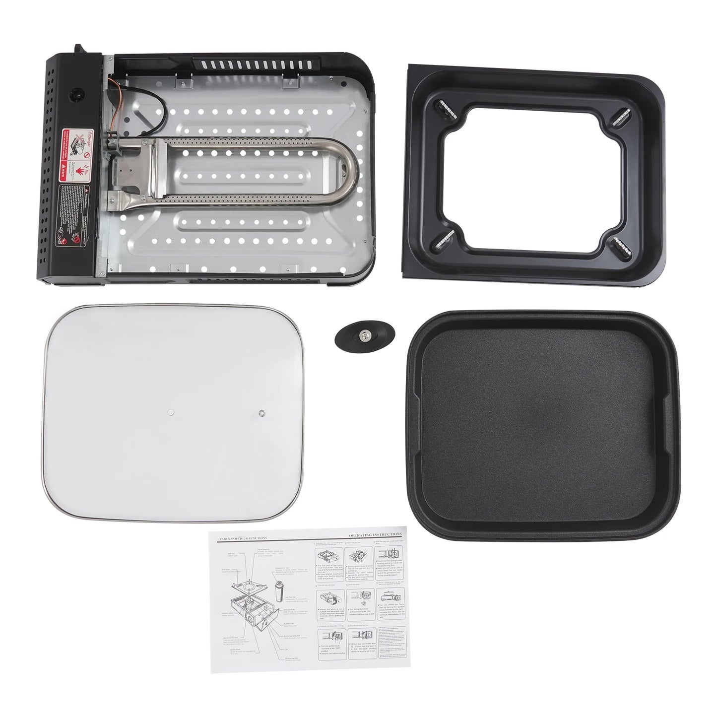 Portable Camping Butane Gas Grill Stove with Grill Pan Lid