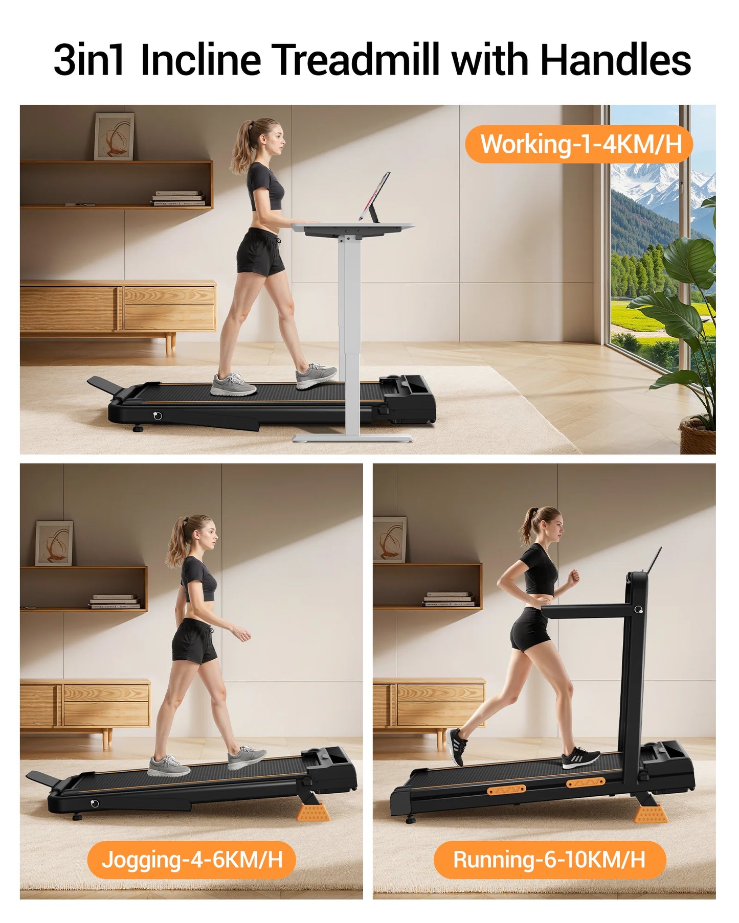 UMAY 2 In 1 Foldable Walking Running Treadmill With Fifteen Percent Incline