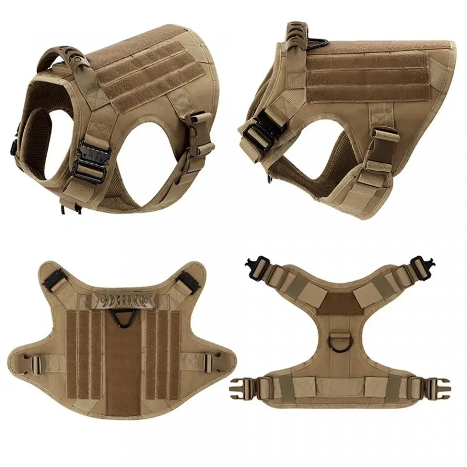 Tactical Dog Harness Vest With Leash Patches And Sunglasses