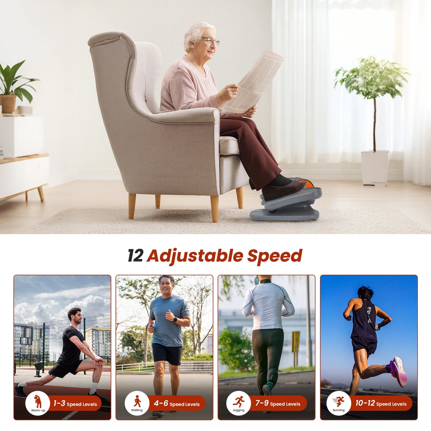 Gamewiu Under Desk Elliptical Exerciser 12 Manual Modes