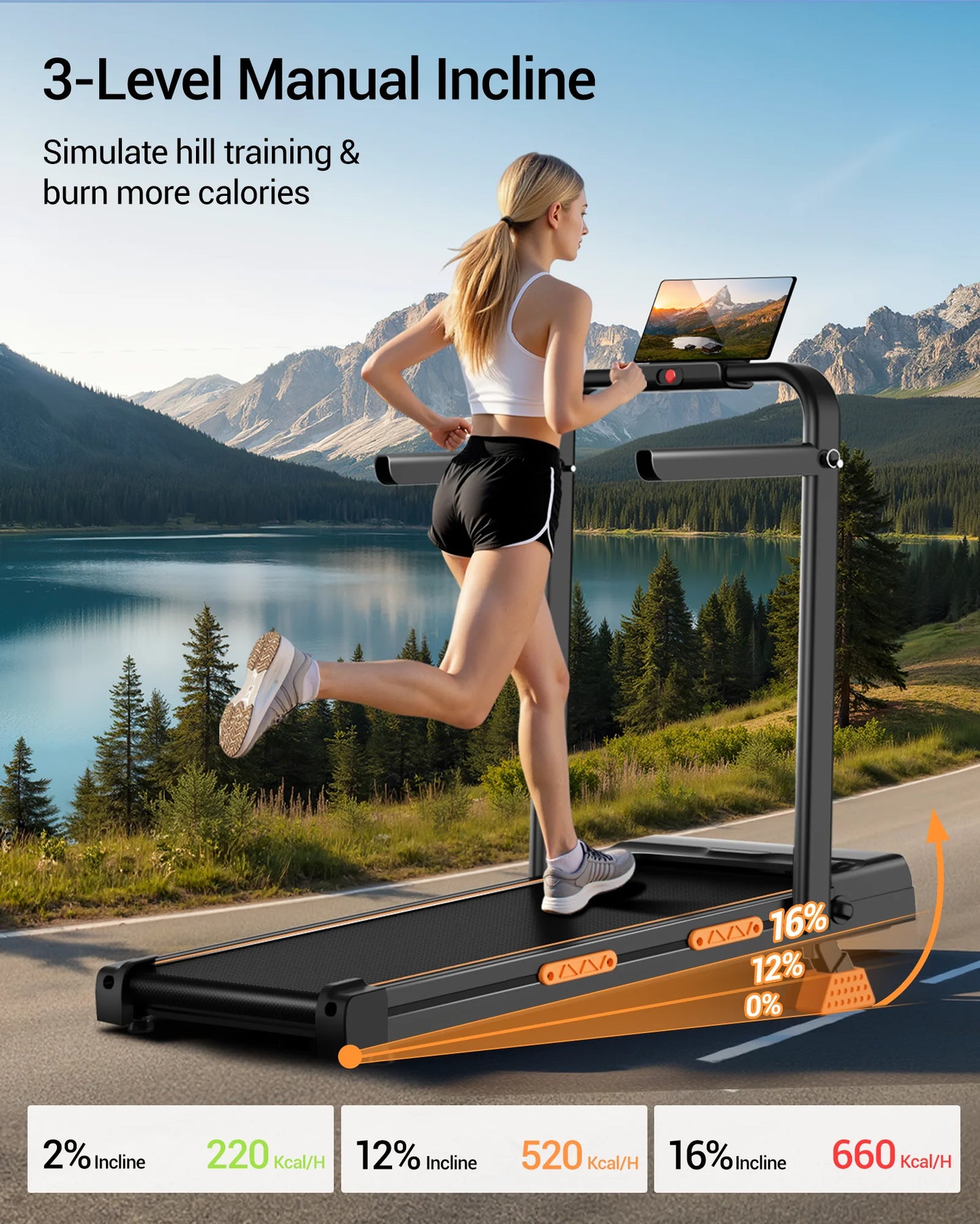 UMAY 2 In 1 Foldable Walking Running Treadmill With Fifteen Percent Incline