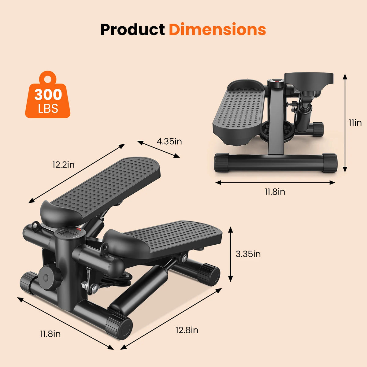 Mini Stepper with Resistance Bands and LCD Monitor for Home Cardio