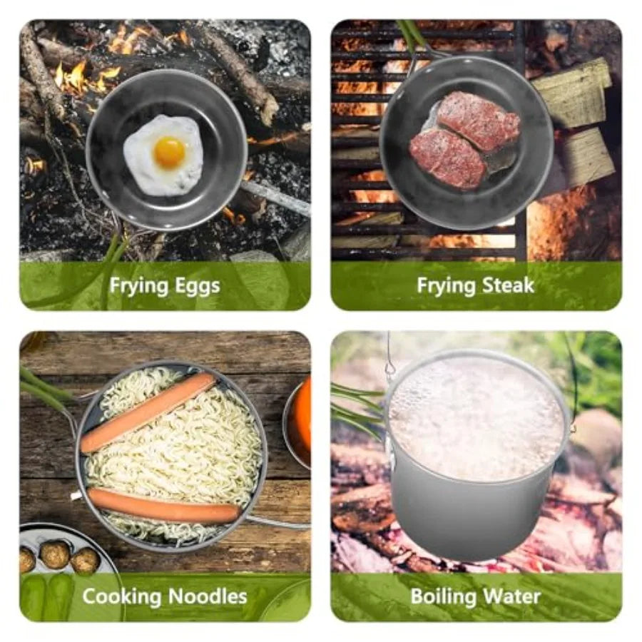 Portable Camping Cookware Set With Nonstick Pans And Folding Fork