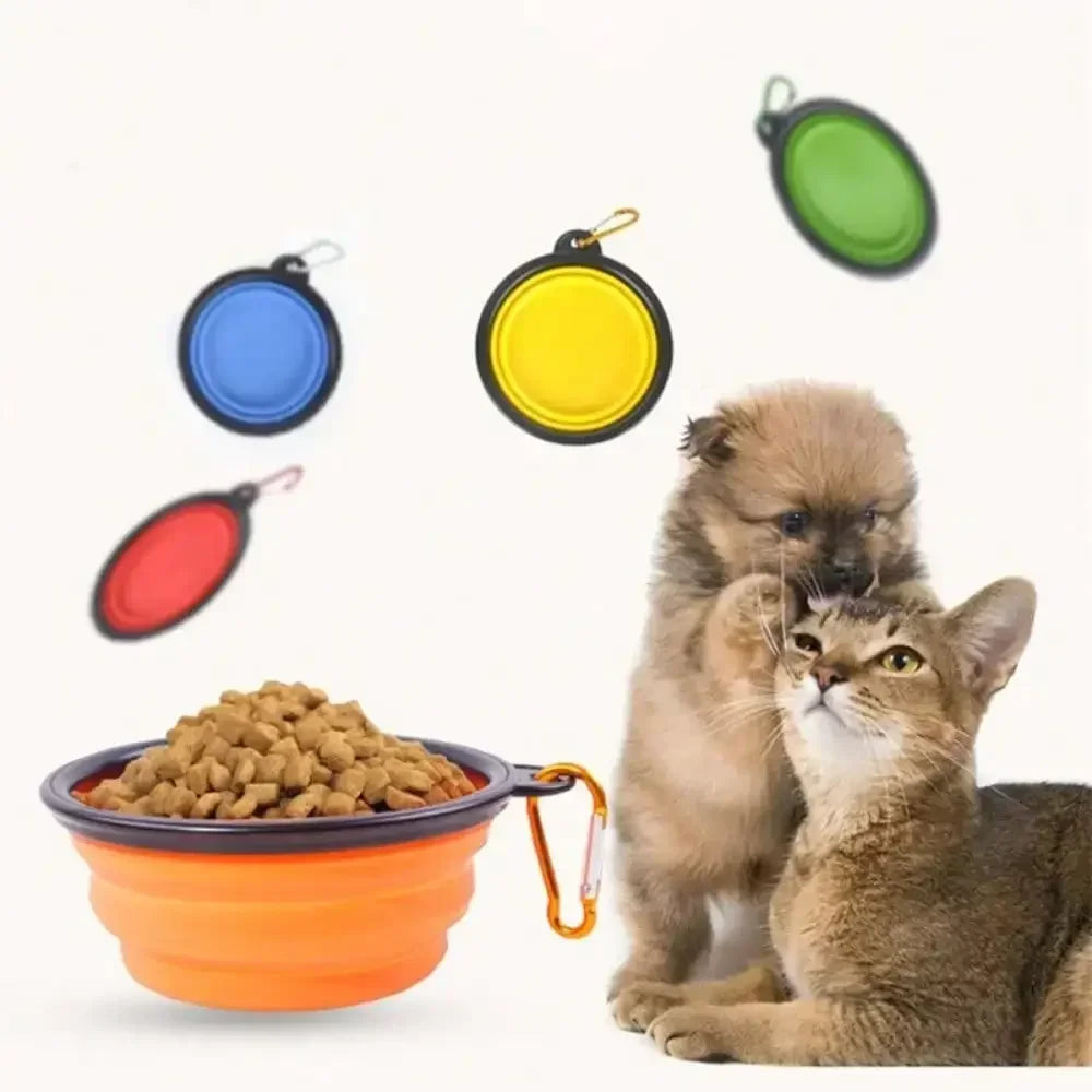 Folding Portable 2-In-1 Pet Feeder Dispenser With Carabiner
