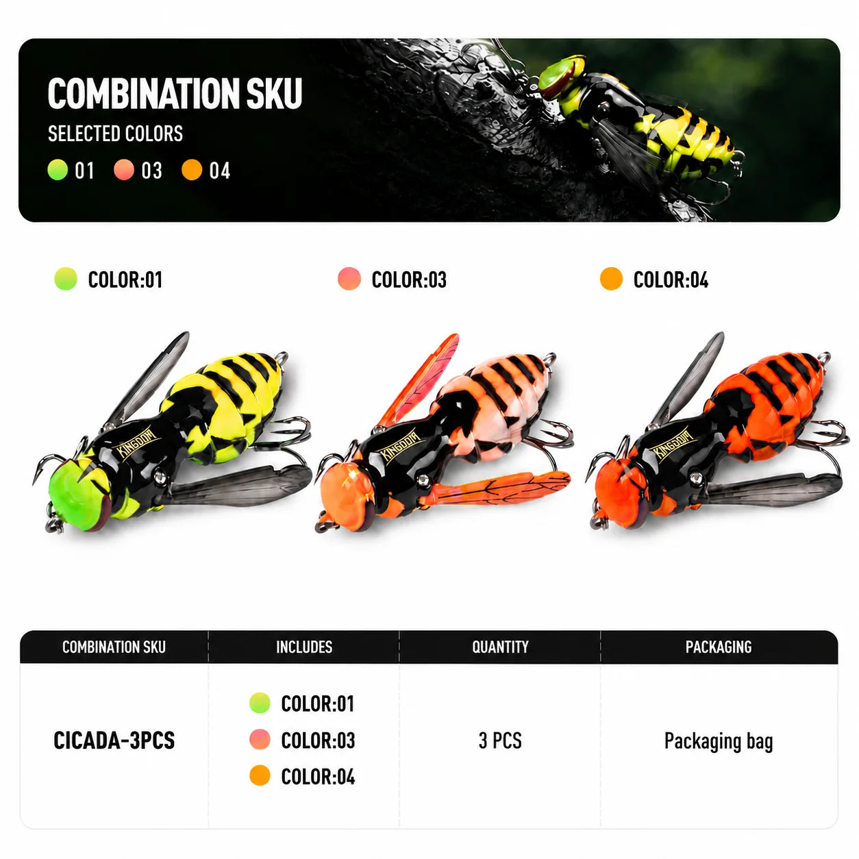 Kingdom Floating Wasp Bait 3pcs Fishing Lures Topwater