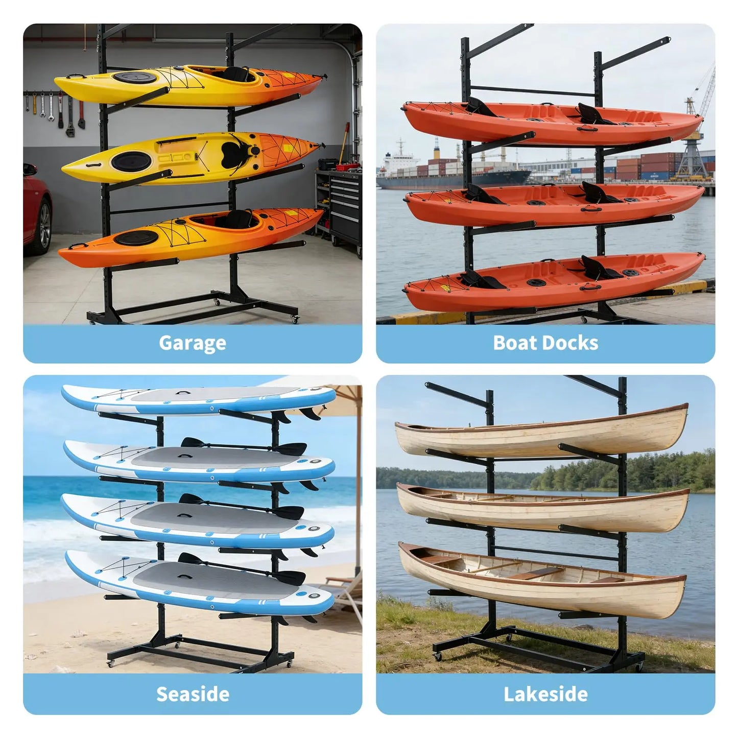 Freestanding Kayak Storage Rack With Wheels