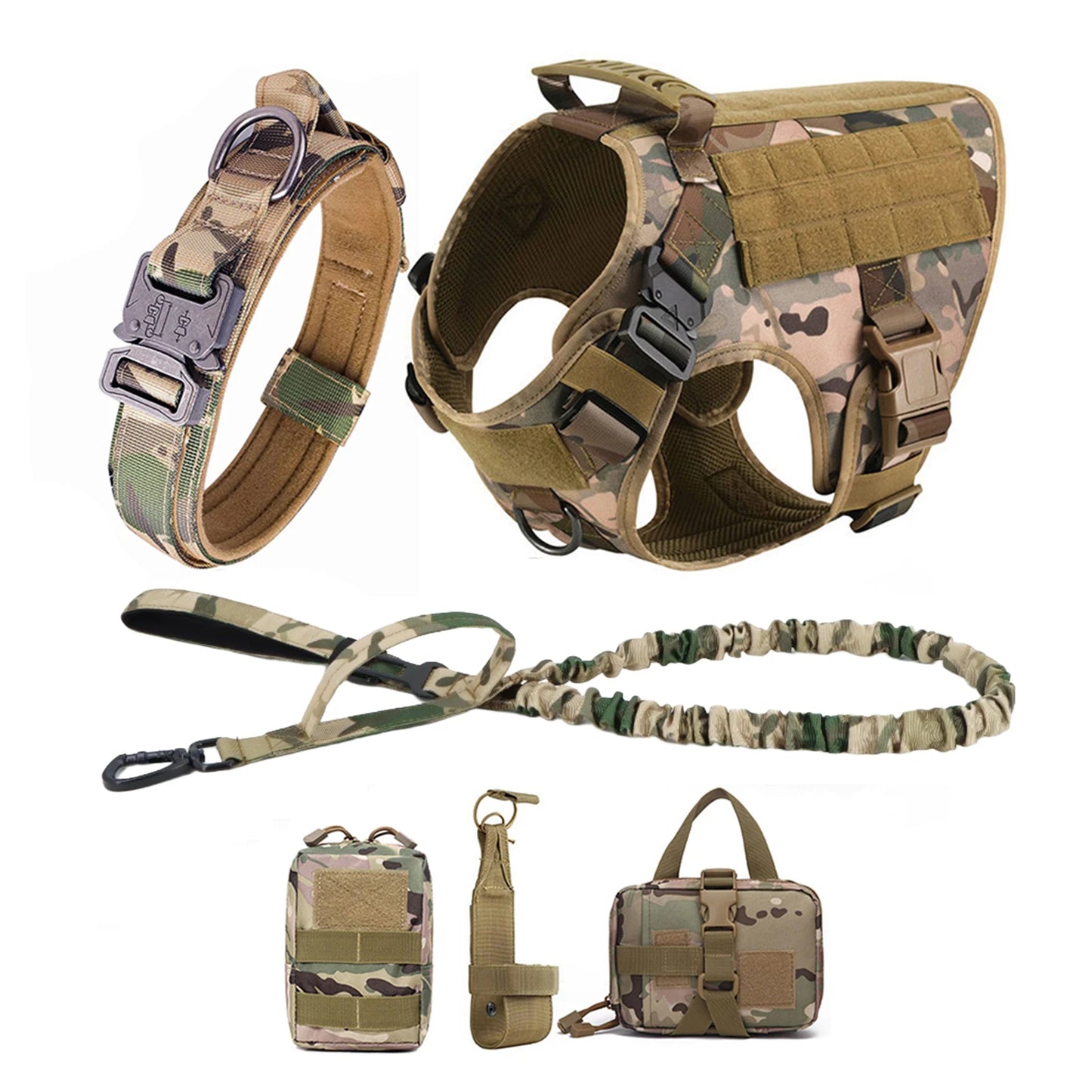 Tactical Dog Harness Vest Molle Pouches Nylon