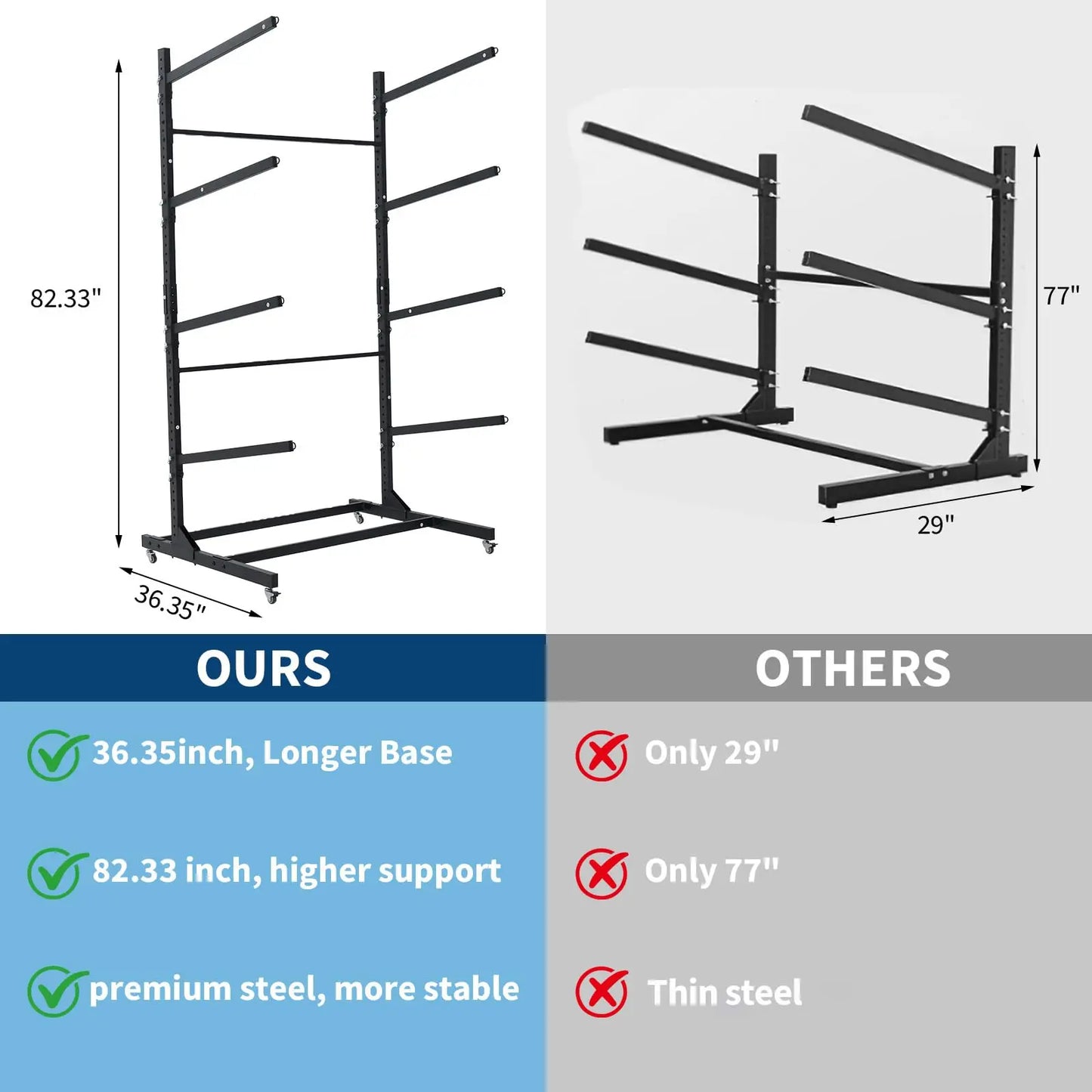 Freestanding Kayak Storage Rack With Wheels