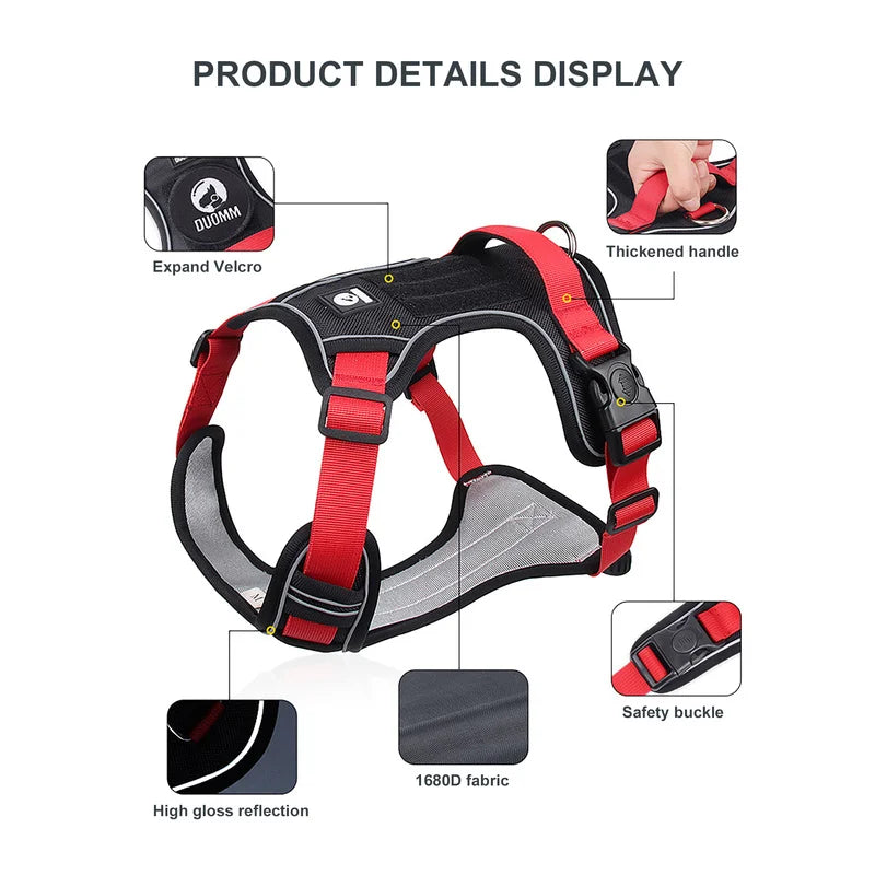 Reflective Dog Harness Vest Waterproof 1680D Oxford Cloth