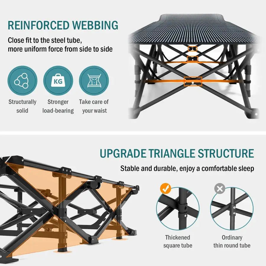 Adults Folding Camping Cot With Comfortable Cushion And Carry Bag