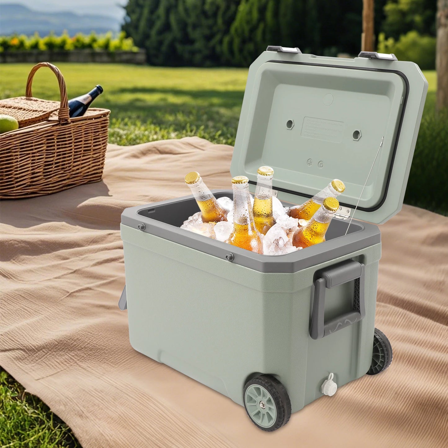 Insulated Wheeled Portable Cooler For Outdoor Fishing