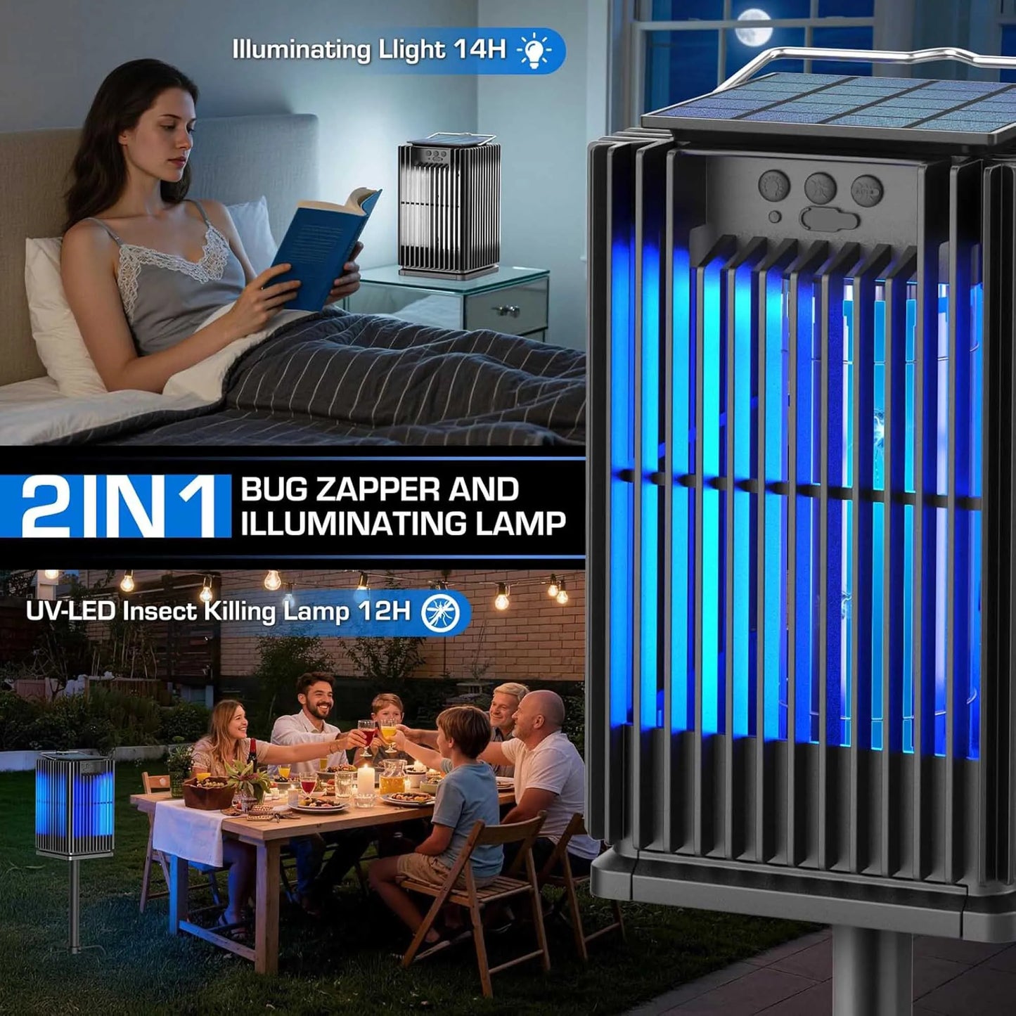 Solar Cordless Outdoor Bug Zapper With Ground Bracket