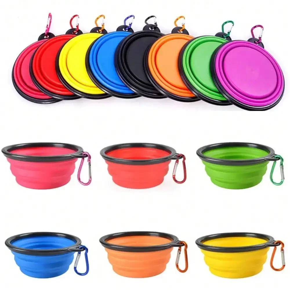 Folding Portable 2-In-1 Pet Feeder Dispenser With Carabiner