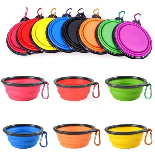 Folding Portable 2-In-1 Pet Feeder Dispenser With Carabiner