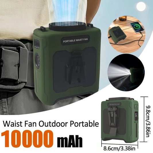 Rechargeable Portable Neck And Waist Clip Fan 10000mAh Flashlight