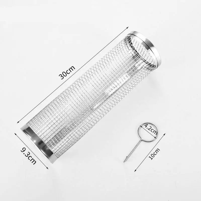 Rolling Grill Basket Stainless Steel Removable Wooden Handle