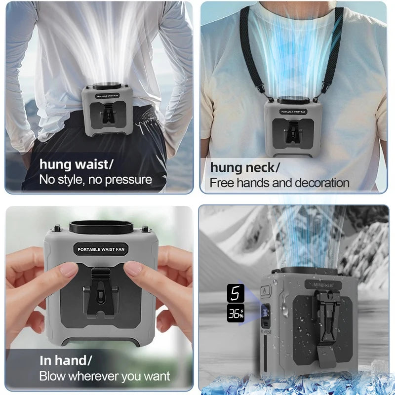 Rechargeable Portable Neck And Waist Clip Fan 10000mAh Flashlight