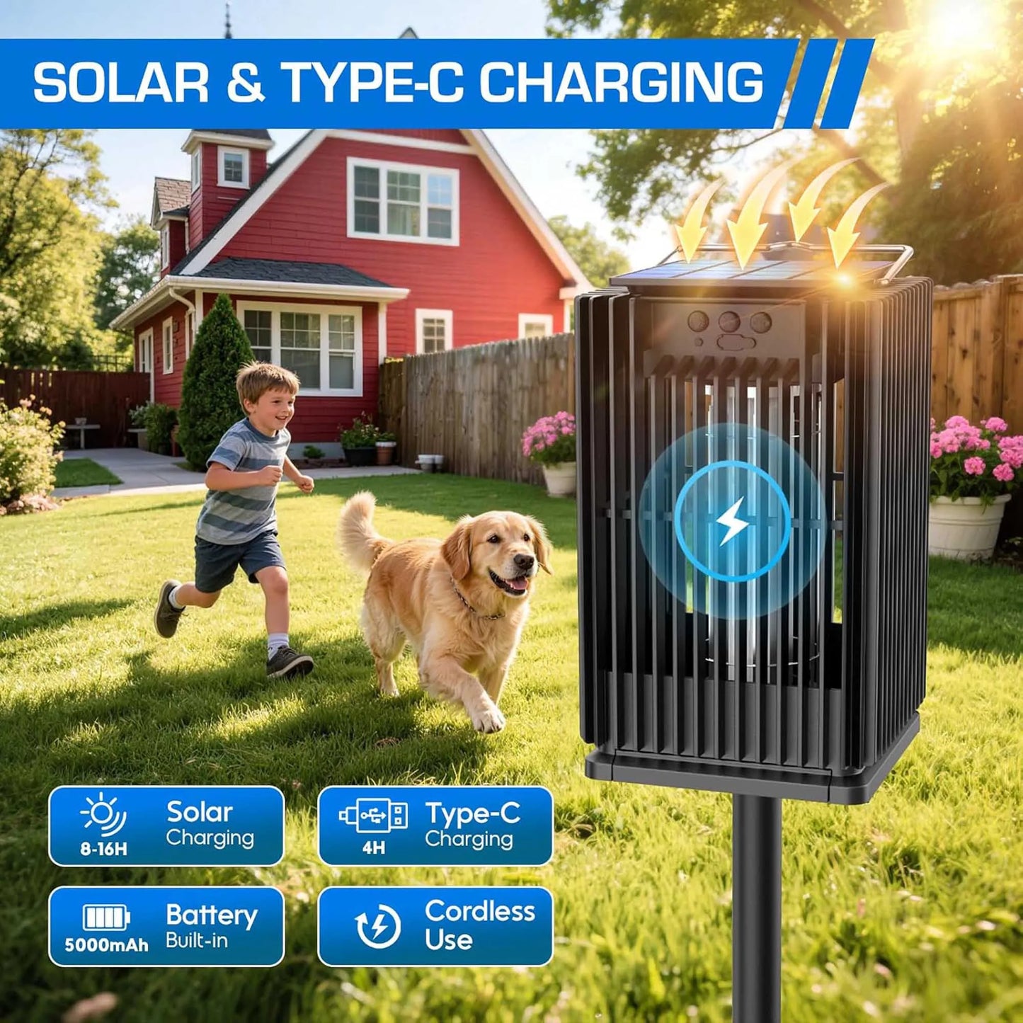 Solar Cordless Outdoor Bug Zapper With Ground Bracket