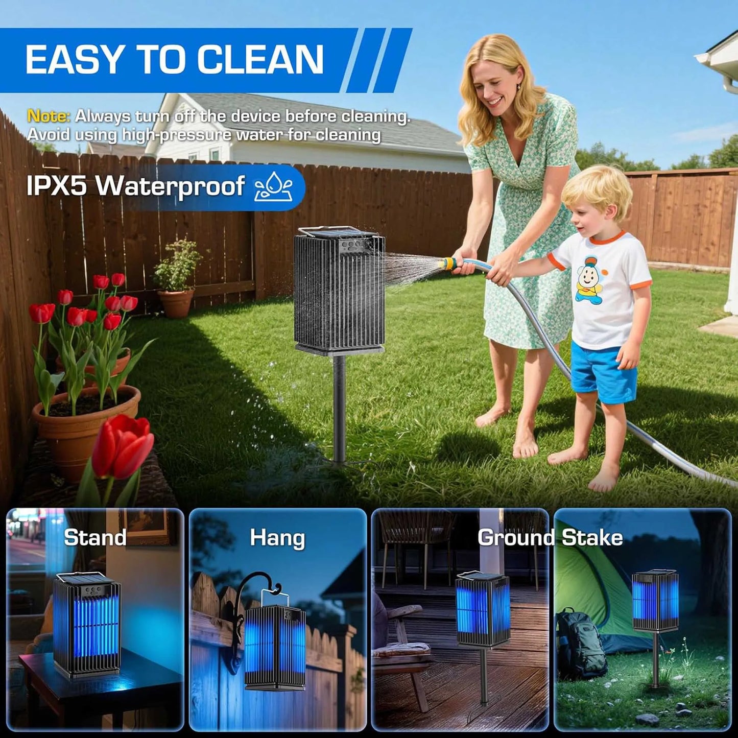 Solar Cordless Outdoor Bug Zapper With Ground Bracket
