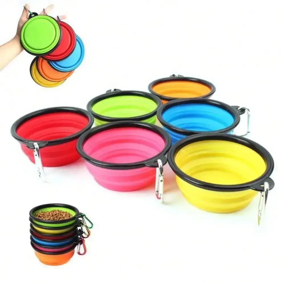 Folding Portable 2-In-1 Pet Feeder Dispenser With Carabiner