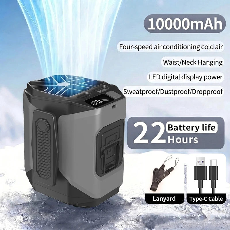 Rechargeable Portable Neck And Waist Clip Fan 10000mAh Flashlight