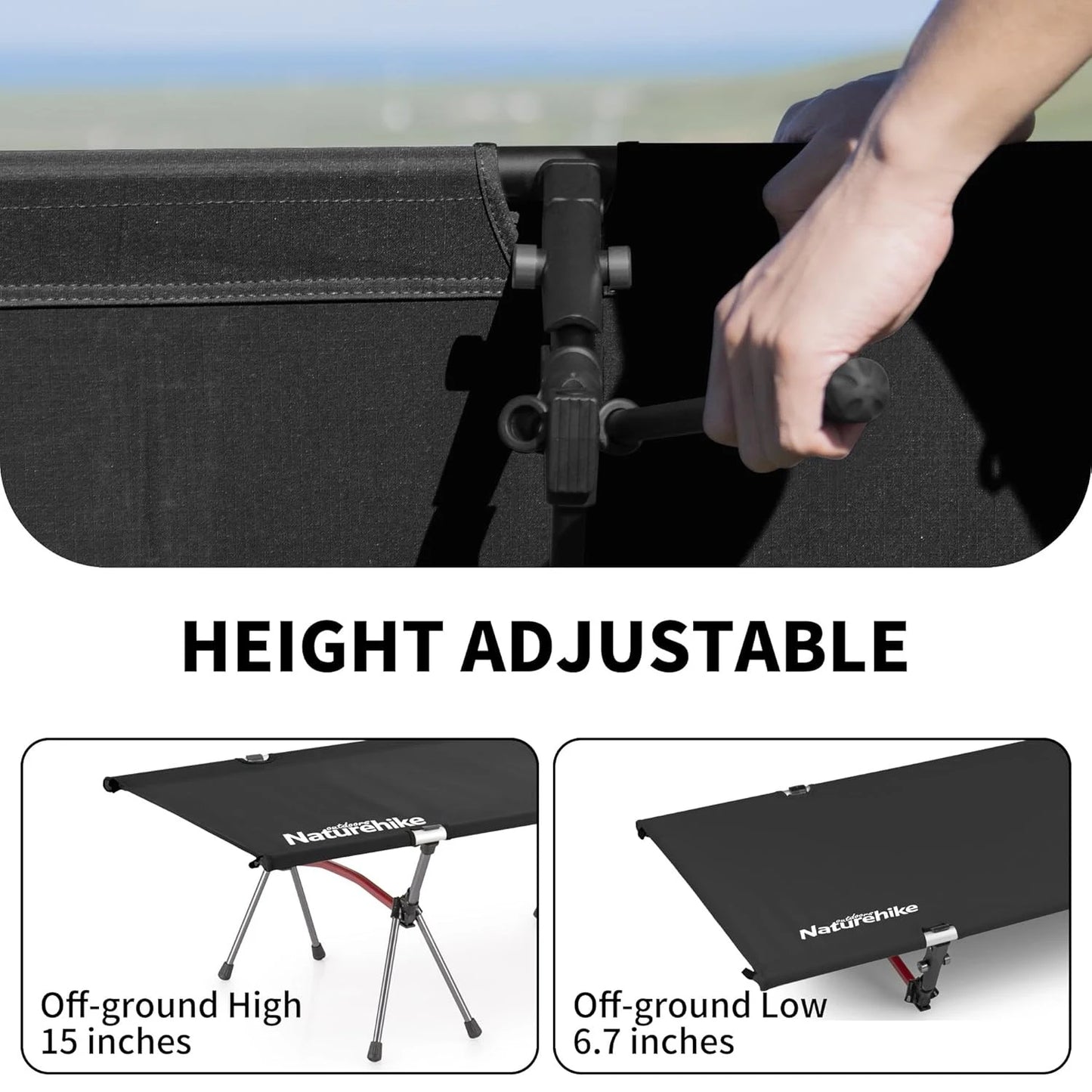 Naturehike Folding Camping Cot Ultralight Height Adjustable Bed